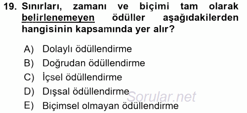 Ücret ve Ödül Yönetimi 2016 - 2017 Dönem Sonu Sınavı 19.Soru