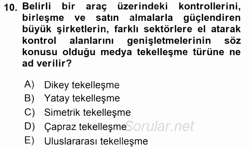 Medya Siyaset Kültür 2015 - 2016 Tek Ders Sınavı 10.Soru