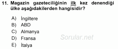 Medya Siyaset Kültür 2015 - 2016 Tek Ders Sınavı 11.Soru