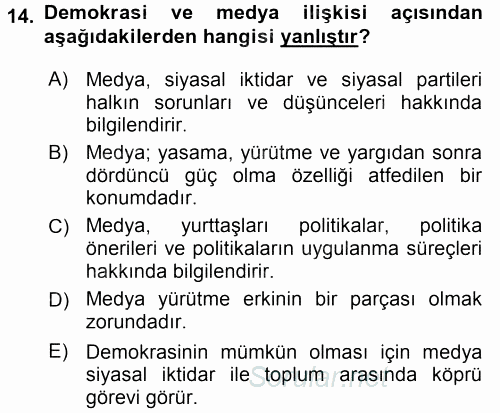 Medya Siyaset Kültür 2015 - 2016 Tek Ders Sınavı 14.Soru