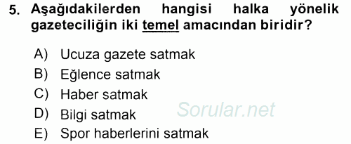 Medya Siyaset Kültür 2015 - 2016 Tek Ders Sınavı 5.Soru