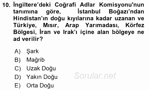Orta Doğuda Siyaset 2017 - 2018 Ara Sınavı 10.Soru