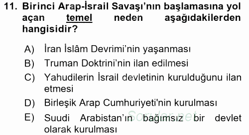 Orta Doğuda Siyaset 2017 - 2018 Ara Sınavı 11.Soru