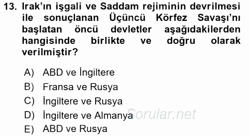 Orta Doğuda Siyaset 2017 - 2018 Ara Sınavı 13.Soru