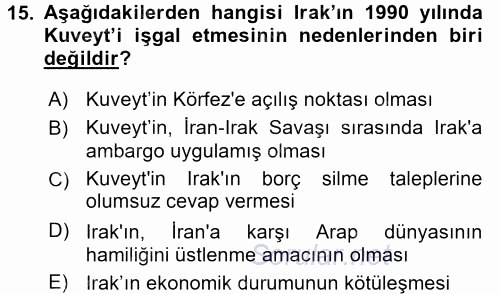 Orta Doğuda Siyaset 2017 - 2018 Ara Sınavı 15.Soru