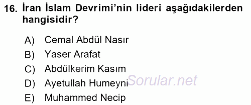 Orta Doğuda Siyaset 2017 - 2018 Ara Sınavı 16.Soru