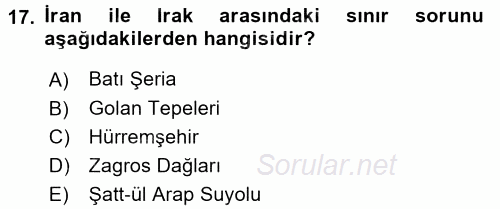 Orta Doğuda Siyaset 2017 - 2018 Ara Sınavı 17.Soru
