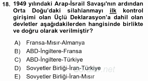 Orta Doğuda Siyaset 2017 - 2018 Ara Sınavı 18.Soru