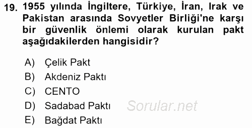 Orta Doğuda Siyaset 2017 - 2018 Ara Sınavı 19.Soru