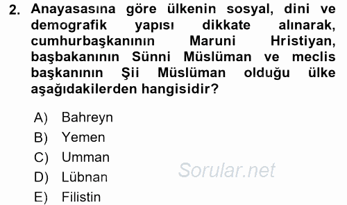 Orta Doğuda Siyaset 2017 - 2018 Ara Sınavı 2.Soru