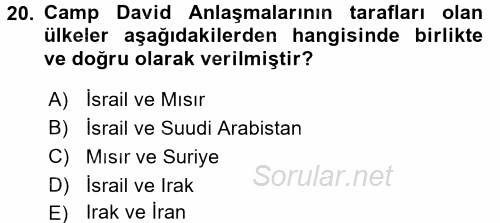 Orta Doğuda Siyaset 2017 - 2018 Ara Sınavı 20.Soru