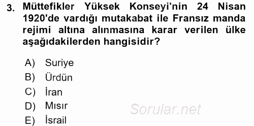 Orta Doğuda Siyaset 2017 - 2018 Ara Sınavı 3.Soru