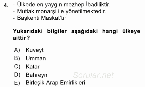 Orta Doğuda Siyaset 2017 - 2018 Ara Sınavı 4.Soru