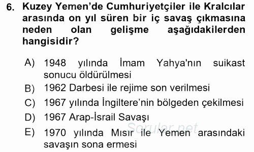 Orta Doğuda Siyaset 2017 - 2018 Ara Sınavı 6.Soru