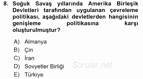 Orta Doğuda Siyaset 2017 - 2018 Ara Sınavı 8.Soru