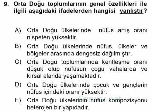 Orta Doğuda Siyaset 2017 - 2018 Ara Sınavı 9.Soru