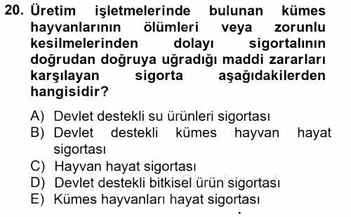 Hayat Dışı Sigortalar 2012 - 2013 Ara Sınavı 20.Soru