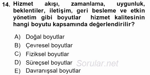 Konaklama Hizmetlerinde Kalite Yönetimi 2017 - 2018 Ara Sınavı 14.Soru