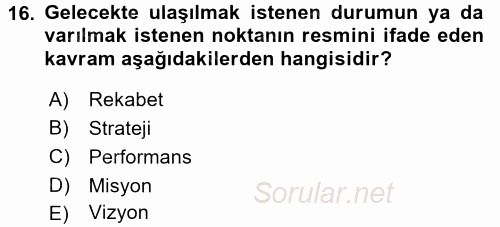 Konaklama Hizmetlerinde Kalite Yönetimi 2017 - 2018 Ara Sınavı 16.Soru