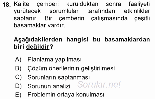 Konaklama Hizmetlerinde Kalite Yönetimi 2017 - 2018 Ara Sınavı 18.Soru