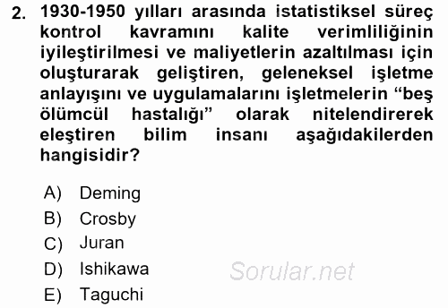 Konaklama Hizmetlerinde Kalite Yönetimi 2017 - 2018 Ara Sınavı 2.Soru