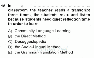 İngilizce Öğretiminde Yaklaşımlar 2014 - 2015 Ara Sınavı 15.Soru