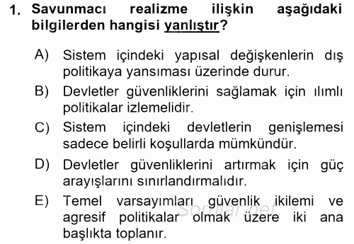 Uluslararası İlişkiler Kuramları 2 2015 - 2016 Dönem Sonu Sınavı 1.Soru