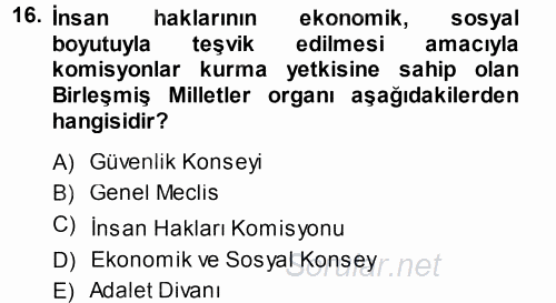 İnsan Hakları Ve Kamu Özgürlükleri 2013 - 2014 Ara Sınavı 16.Soru