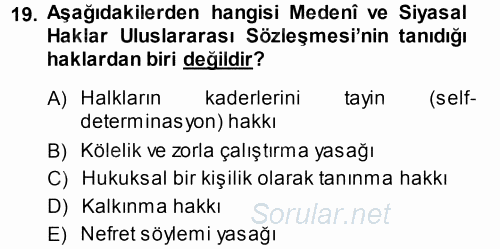 İnsan Hakları Ve Kamu Özgürlükleri 2013 - 2014 Ara Sınavı 19.Soru