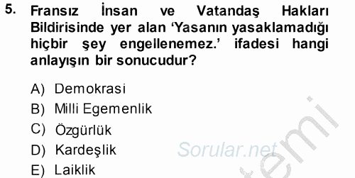 İnsan Hakları Ve Kamu Özgürlükleri 2013 - 2014 Ara Sınavı 5.Soru