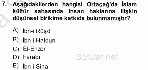 İnsan Hakları Ve Kamu Özgürlükleri 2013 - 2014 Ara Sınavı 7.Soru
