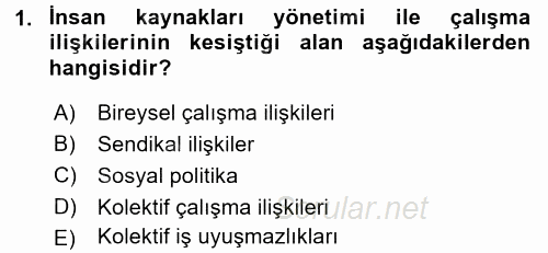 Çalışma İlişkileri 2015 - 2016 Dönem Sonu Sınavı 1.Soru