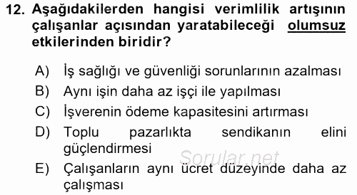Çalışma İlişkileri 2015 - 2016 Dönem Sonu Sınavı 12.Soru