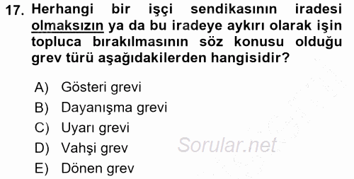 Çalışma İlişkileri 2015 - 2016 Dönem Sonu Sınavı 17.Soru