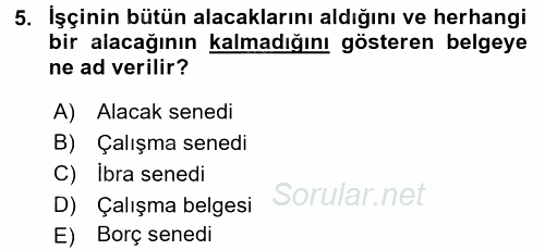 Çalışma İlişkileri 2015 - 2016 Dönem Sonu Sınavı 5.Soru