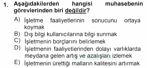 Envanter ve Bilanço 2012 - 2013 Ara Sınavı 1.Soru