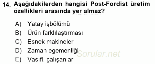 Çalışma Sosyolojisi 2016 - 2017 Ara Sınavı 14.Soru