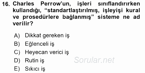 Çalışma Sosyolojisi 2016 - 2017 Ara Sınavı 16.Soru