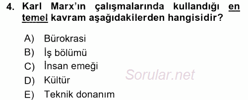 Çalışma Sosyolojisi 2016 - 2017 Ara Sınavı 4.Soru