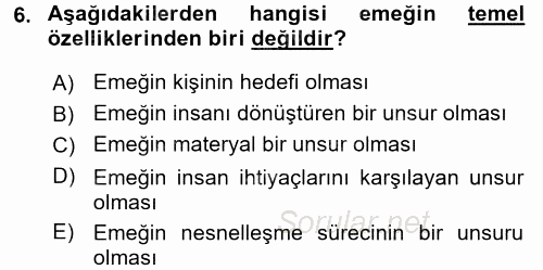 Çalışma Sosyolojisi 2016 - 2017 Ara Sınavı 6.Soru