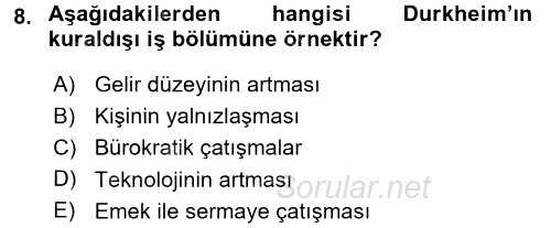 Çalışma Sosyolojisi 2016 - 2017 Ara Sınavı 8.Soru
