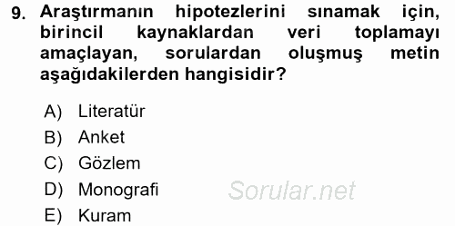 Çalışma Sosyolojisi 2016 - 2017 Ara Sınavı 9.Soru