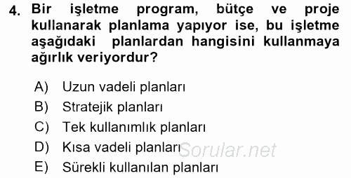 Genel İşletme 2017 - 2018 Dönem Sonu Sınavı 4.Soru