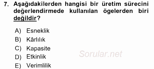 Genel İşletme 2017 - 2018 Dönem Sonu Sınavı 7.Soru