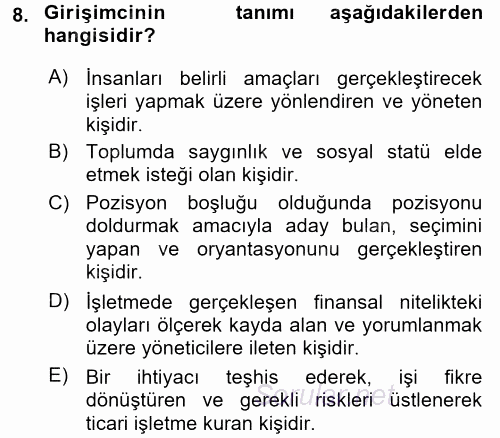 Genel İşletme 2017 - 2018 Dönem Sonu Sınavı 8.Soru