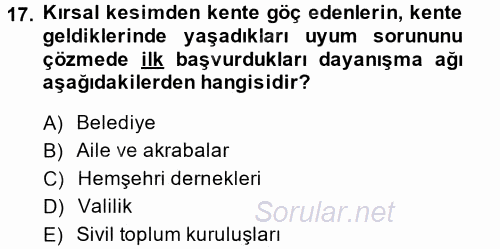 Toplumsal Yaşamda Aile 2014 - 2015 Tek Ders Sınavı 17.Soru