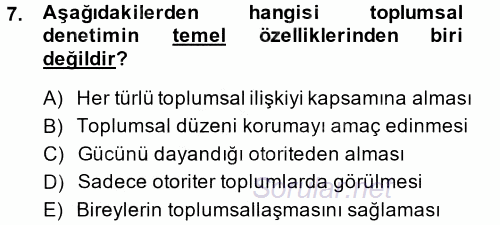 Toplumsal Yaşamda Aile 2014 - 2015 Tek Ders Sınavı 7.Soru