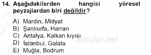 Peyzaj Çevre ve Tarım 2014 - 2015 Ara Sınavı 14.Soru