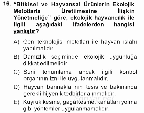 Peyzaj Çevre ve Tarım 2014 - 2015 Ara Sınavı 16.Soru