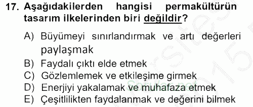 Peyzaj Çevre ve Tarım 2014 - 2015 Ara Sınavı 17.Soru